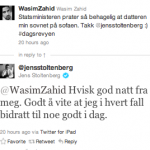 STATSMINISTER HVISKER GODNAT TIL LILLE PIGE PÅ TWITTER